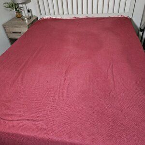 Vintage Maroon Afghan Blanket Throw 100x63 Satin Trim USA Acrylic Retro Bedding